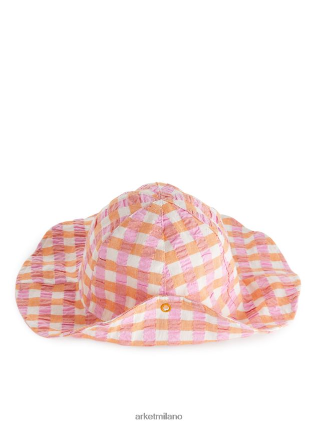 Accessori esso ARKET bambini cappello da sole in seersucker arancione/assegno 6F0F6L1636