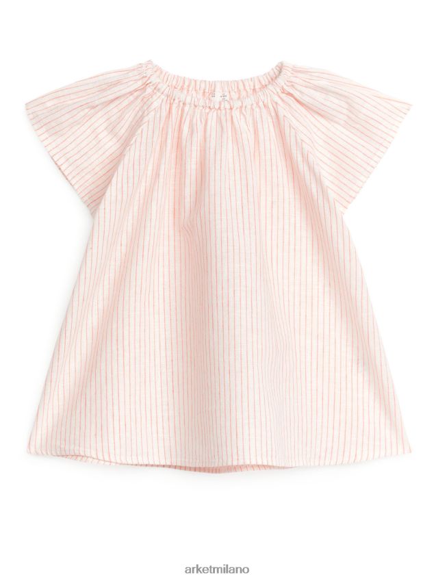 vestiario esso ARKET bambini abito in cotone lino bianco sporco/arancione 6F0F6L1720