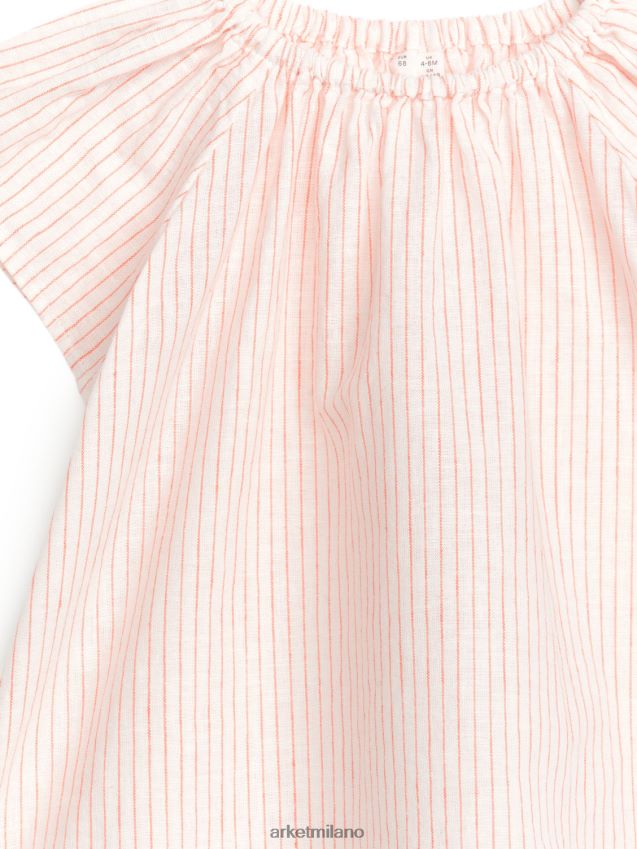 vestiario esso ARKET bambini abito in cotone lino bianco sporco/arancione 6F0F6L1720