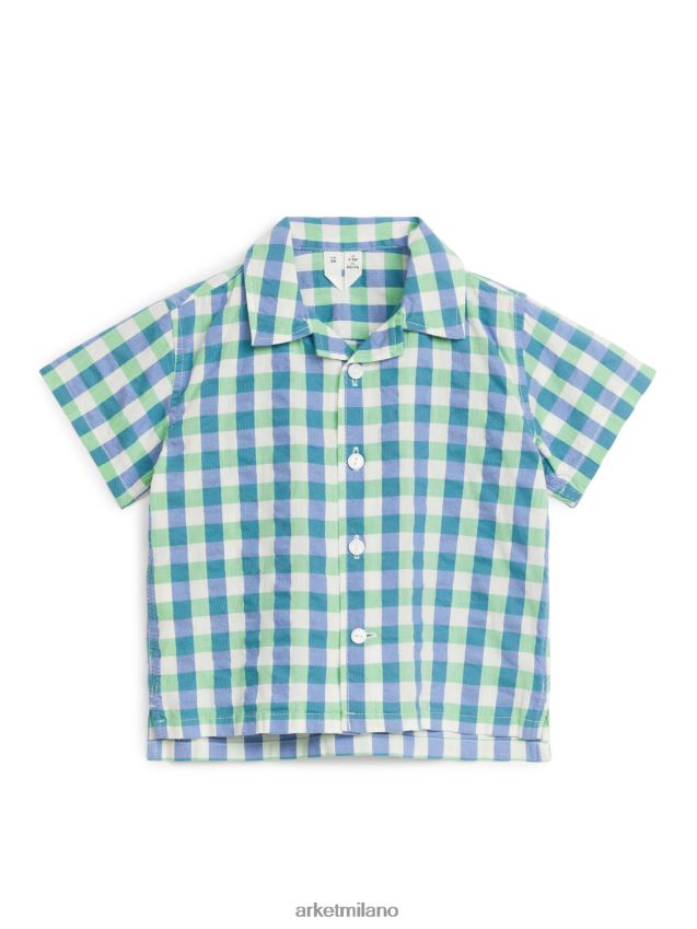 vestiario esso ARKET bambini camicia in seersucker verde blu 6F0F6L1704