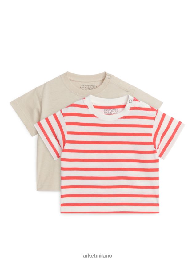 vestiario esso ARKET bambini set di 2 magliette in cotone beige chiaro/bianco/rosso 6F0F6L1758