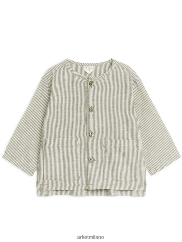 vestiario esso ARKET bambini sopracamicia di lino kaki/bianco 6F0F6L1760