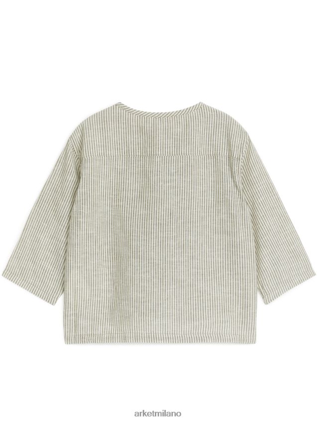 vestiario esso ARKET bambini sopracamicia di lino kaki/bianco 6F0F6L1760