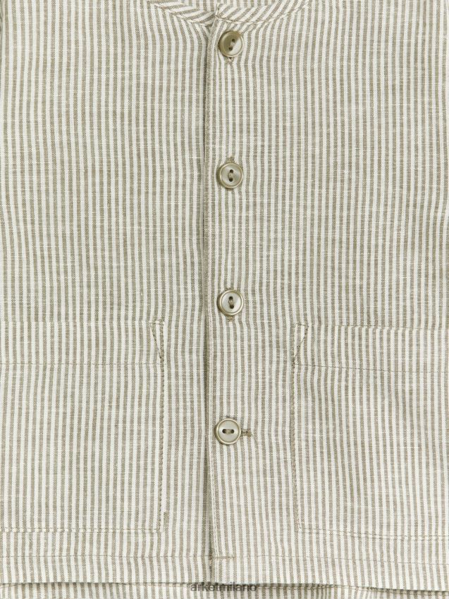 vestiario esso ARKET bambini sopracamicia di lino kaki/bianco 6F0F6L1760