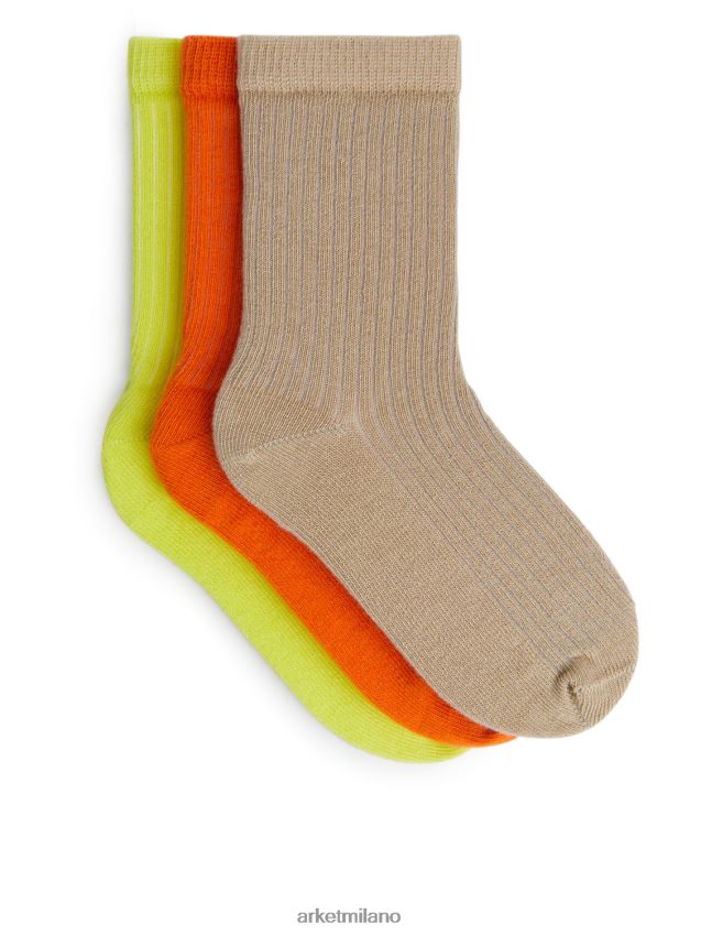 vestiario esso ARKET bambini calzini a coste, 3 paia beige/arancione/giallo 6F0F6L1596