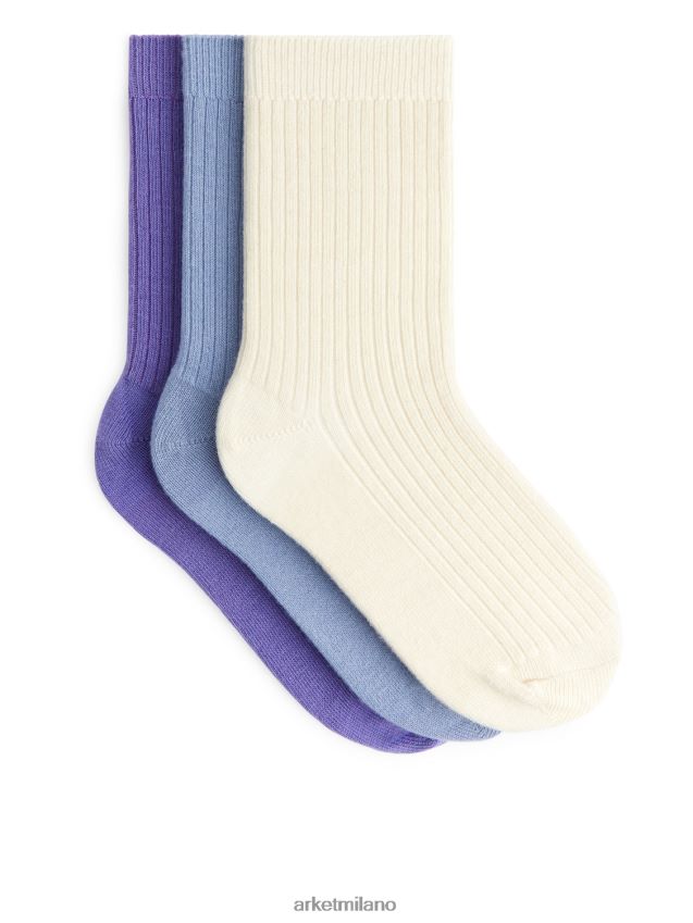 vestiario esso ARKET bambini calzini a coste, 3 paia bianco sporco/viola/lilla 6F0F6L1597