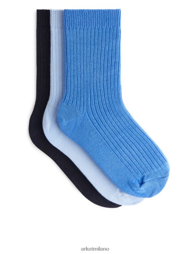 vestiario esso ARKET bambini calzini a coste, 3 paia blu/azzurro/nero 6F0F6L1616