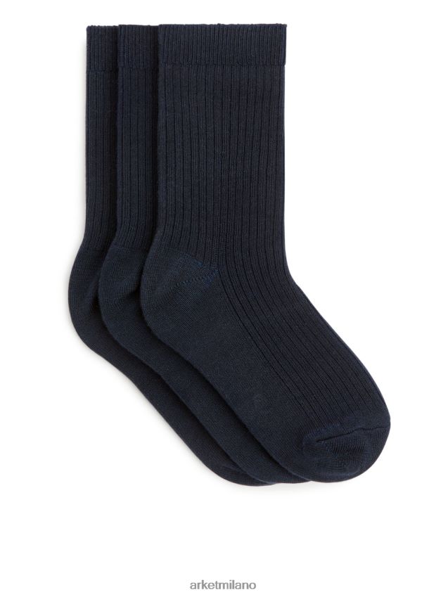 vestiario esso ARKET bambini calzini a coste, 3 paia blu scuro 6F0F6L1595