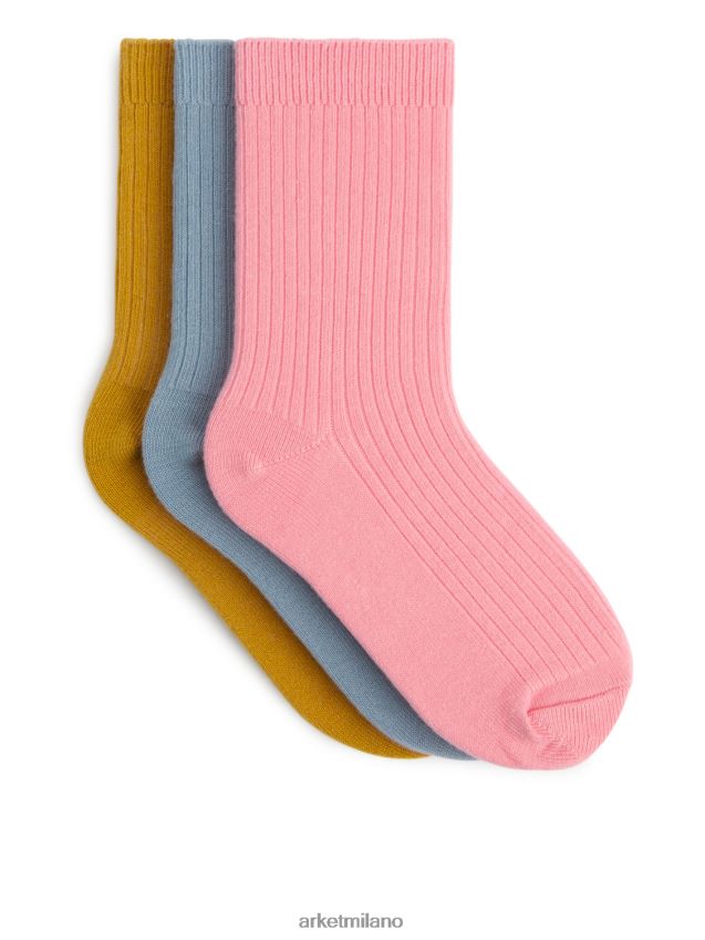 vestiario esso ARKET bambini calzini a coste, 3 paia rosa/senape/blu 6F0F6L1609