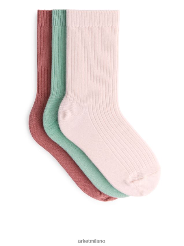 vestiario esso ARKET bambini calzini a coste, 3 paia rosa/verde 6F0F6L1610