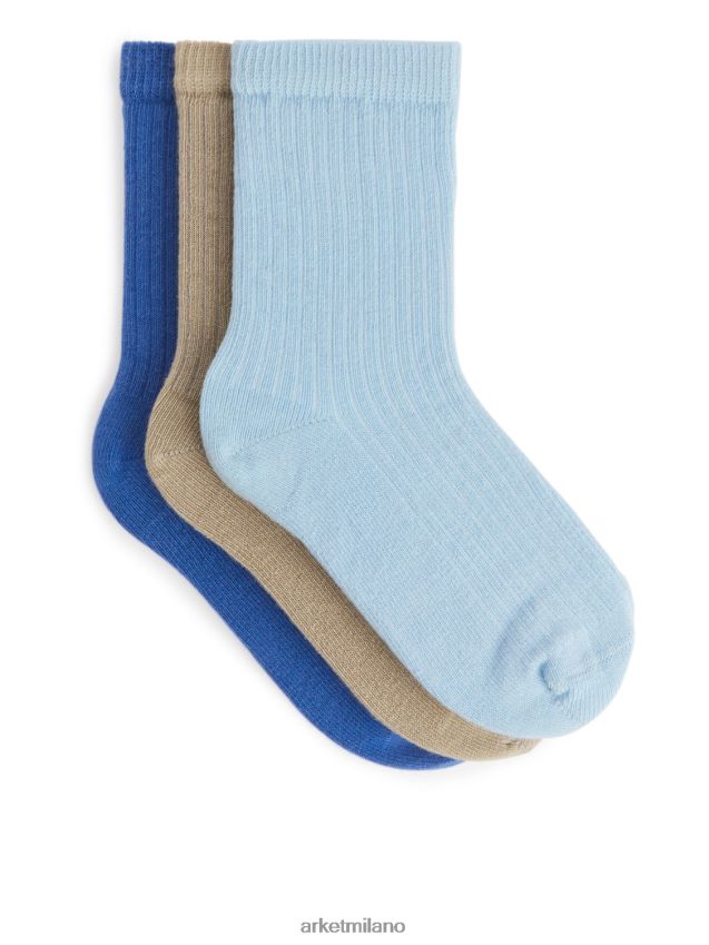 vestiario esso ARKET bambini calzini a coste, 3 paia tortora/marrone/blu 6F0F6L1606