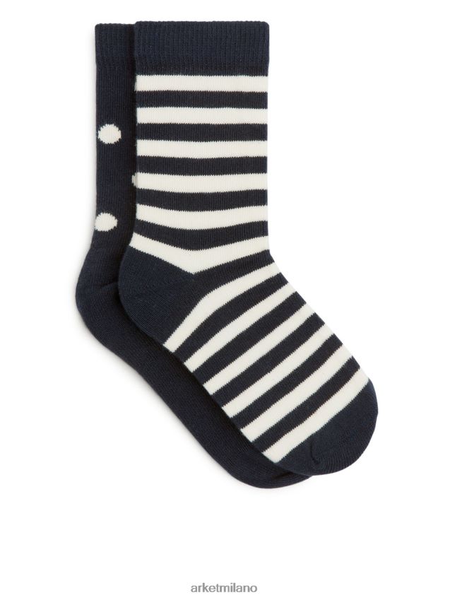 vestiario esso ARKET bambini calzini di cotone blu scuro/bianco sporco 6F0F6L1617