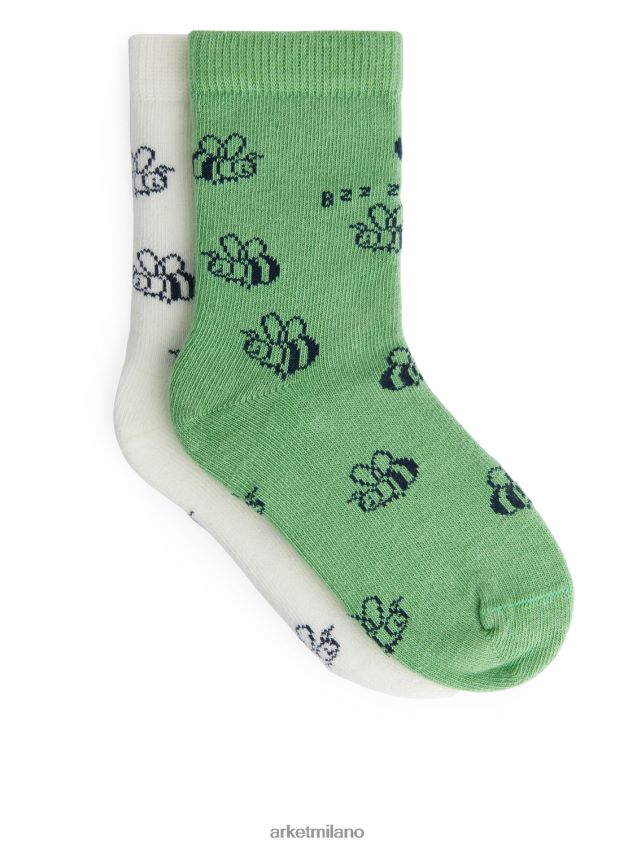 vestiario esso ARKET bambini calzini jacquard, 2 paia verde/bianco/calabrone 6F0F6L1602