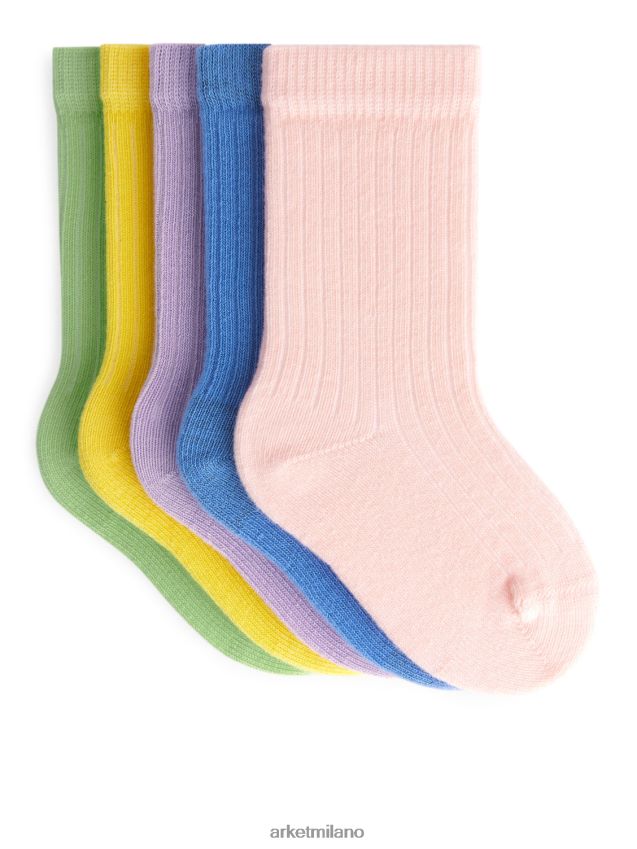 vestiario esso ARKET bambini calzini per neonati in maglia a coste, 5 paia arcobaleno/multicolore 6F0F6L1743