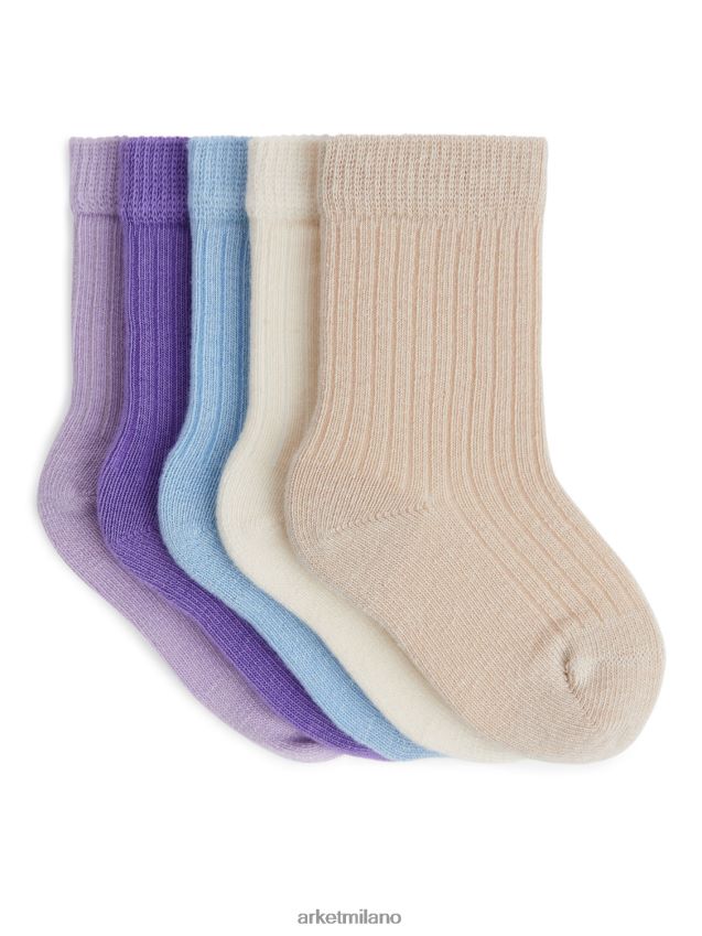 vestiario esso ARKET bambini calzini per neonati in maglia a coste, 5 paia lilla/beige 6F0F6L1730