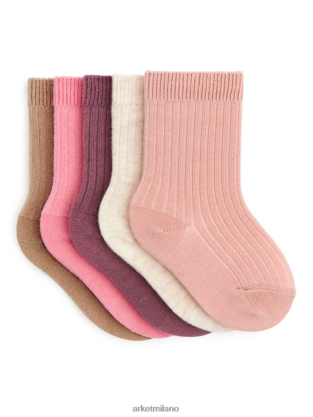 vestiario esso ARKET bambini calzini per neonati in maglia a coste, 5 paia rosa/argilla/beige 6F0F6L1787