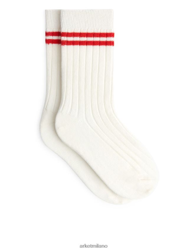 vestiario esso ARKET bambini set di 2 calzini a coste bianco sporco/rosso 6F0F6L1612