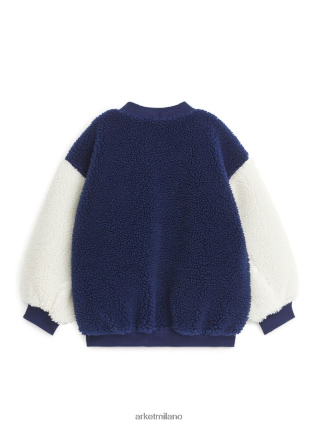 vestiario esso ARKET bambini giacca college in pile oversize blu bianco 6F0F6L1677