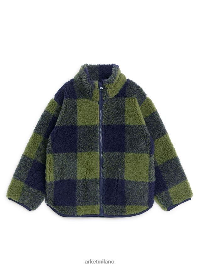 vestiario esso ARKET bambini giacca in pile a quadri kaki/blu 6F0F6L1680