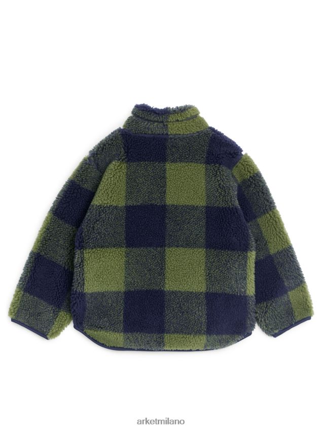 vestiario esso ARKET bambini giacca in pile a quadri kaki/blu 6F0F6L1680