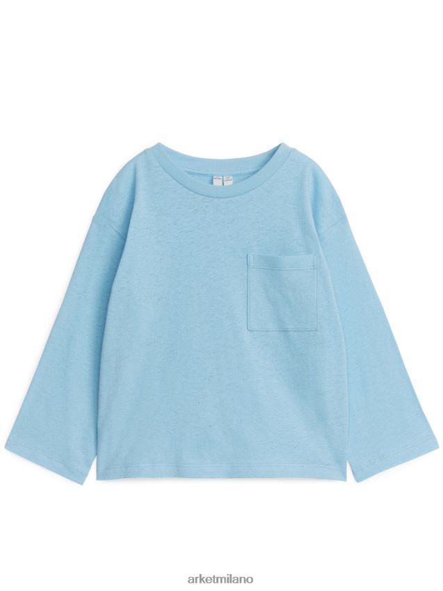 vestiario esso ARKET bambini T-shirt a maniche lunghe in misto lino azzurro 6F0F6L1491