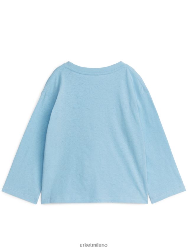 vestiario esso ARKET bambini T-shirt a maniche lunghe in misto lino azzurro 6F0F6L1491