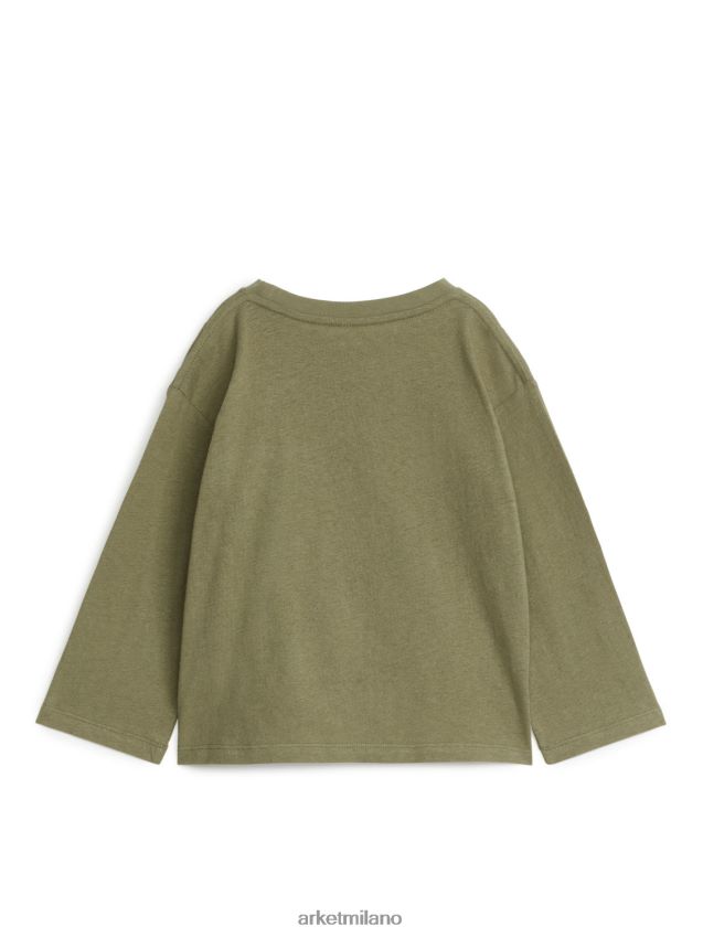 vestiario esso ARKET bambini T-shirt a maniche lunghe in misto lino verde kaki 6F0F6L1483