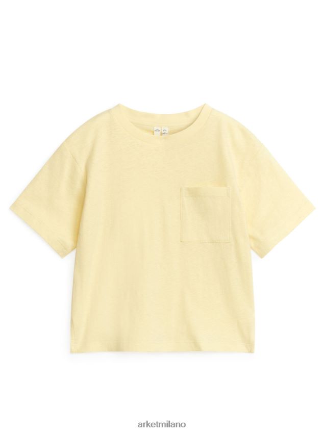 vestiario esso ARKET bambini T-shirt in misto lino dalla vestibilità ampia giallo polveroso 6F0F6L1479