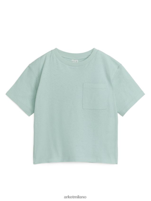 vestiario esso ARKET bambini T-shirt in misto lino dalla vestibilità ampia menta verde 6F0F6L1461