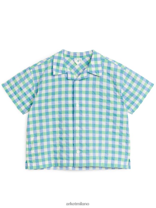 vestiario esso ARKET bambini camicia a maniche corte blu/verde/quadretto 6F0F6L1468