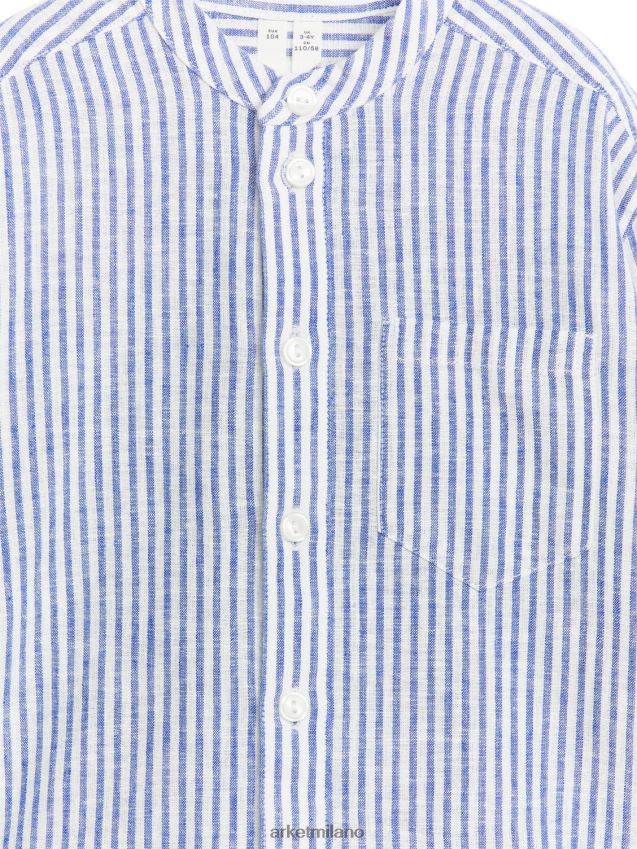 vestiario esso ARKET bambini camicia di lino Henley blu/strisce 6F0F6L1484