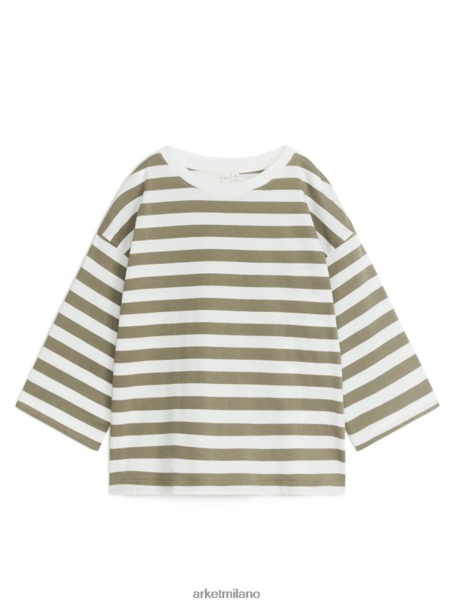 vestiario esso ARKET bambini maglietta oversize a maniche lunghe verde kaki/bianco sporco 6F0F6L1442