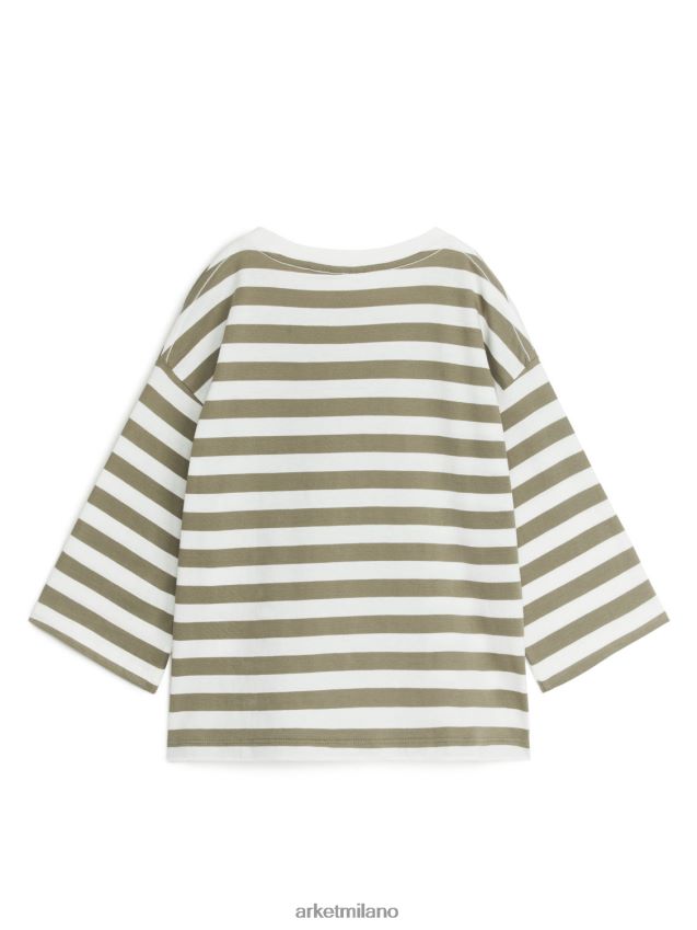 vestiario esso ARKET bambini maglietta oversize a maniche lunghe verde kaki/bianco sporco 6F0F6L1442