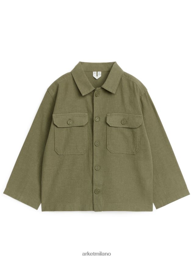 vestiario esso ARKET bambini sovracamicia rilassata in cotone e lino verde kaki 6F0F6L1475