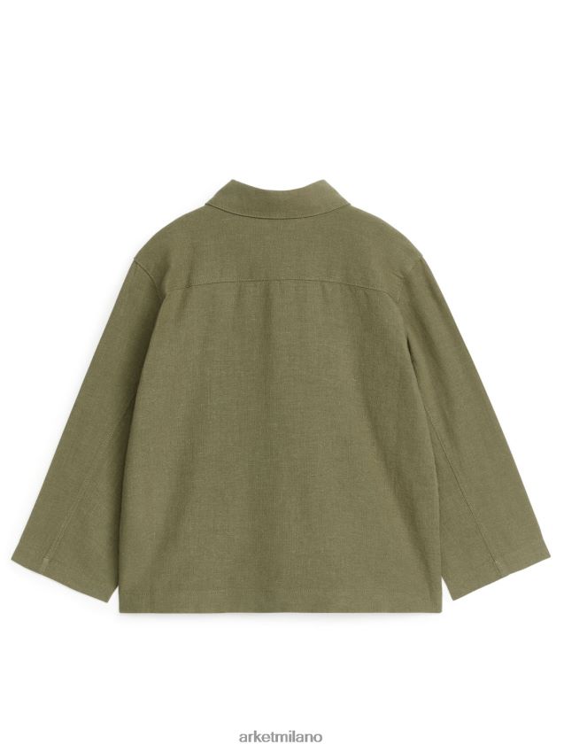 vestiario esso ARKET bambini sovracamicia rilassata in cotone e lino verde kaki 6F0F6L1475