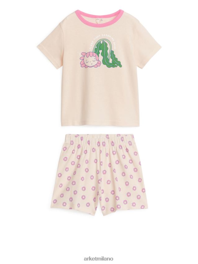 vestiario esso ARKET bambini set pigiama corto in maglia arancio chiaro/fiore 6F0F6L1664
