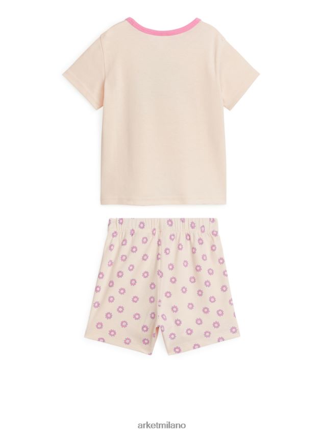 vestiario esso ARKET bambini set pigiama corto in maglia arancio chiaro/fiore 6F0F6L1664
