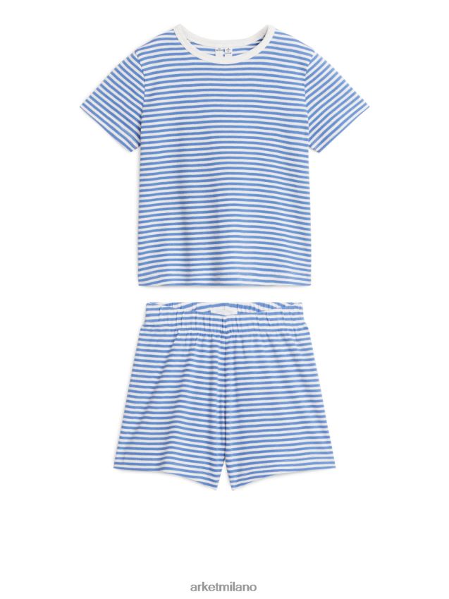 vestiario esso ARKET bambini set pigiama corto in maglia blu bianco 6F0F6L1669
