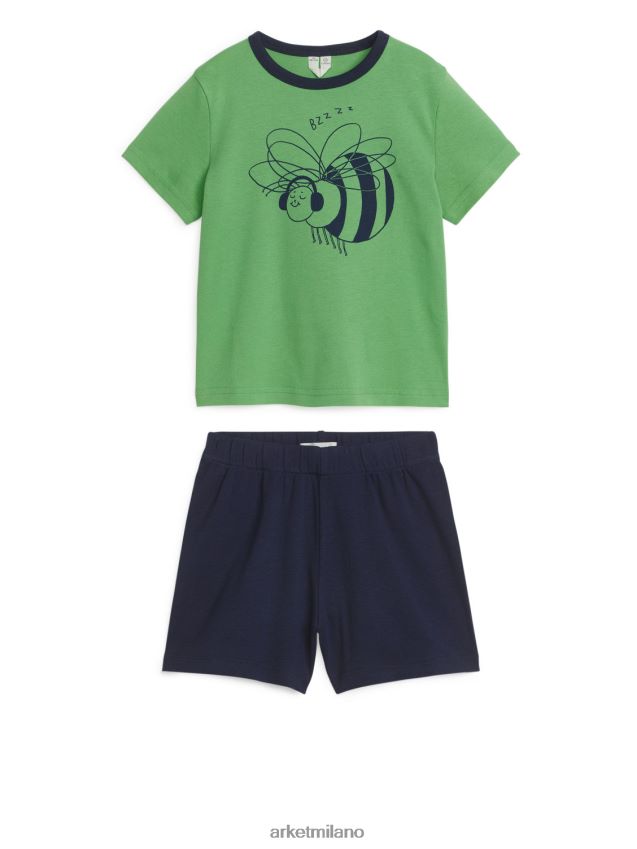 vestiario esso ARKET bambini set pigiama corto in maglia verde/calabrone 6F0F6L1663