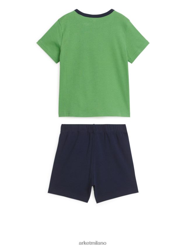 vestiario esso ARKET bambini set pigiama corto in maglia verde/calabrone 6F0F6L1663
