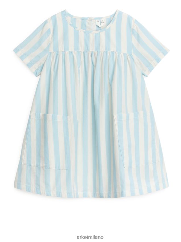 vestiario esso ARKET bambini Abito in popeline di cotone pima bianco/azzurro 6F0F6L1372