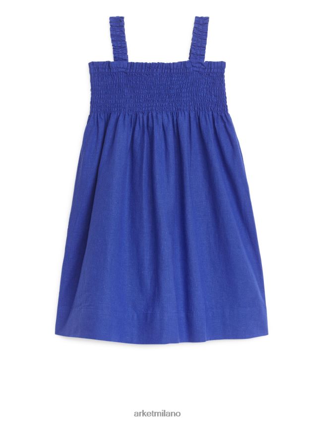 vestiario esso ARKET bambini Abito in seersucker a punto smock blu 6F0F6L1375