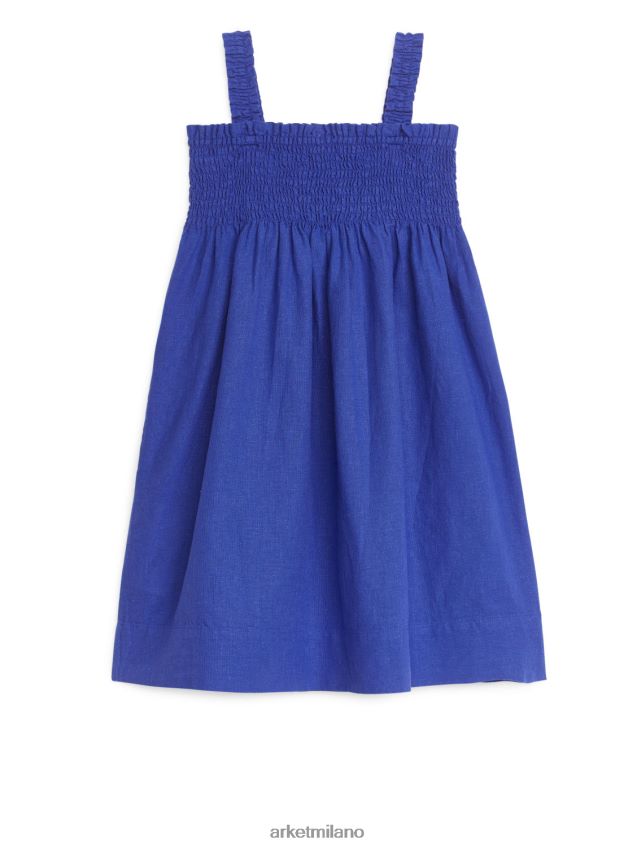 vestiario esso ARKET bambini Abito in seersucker a punto smock blu 6F0F6L1375