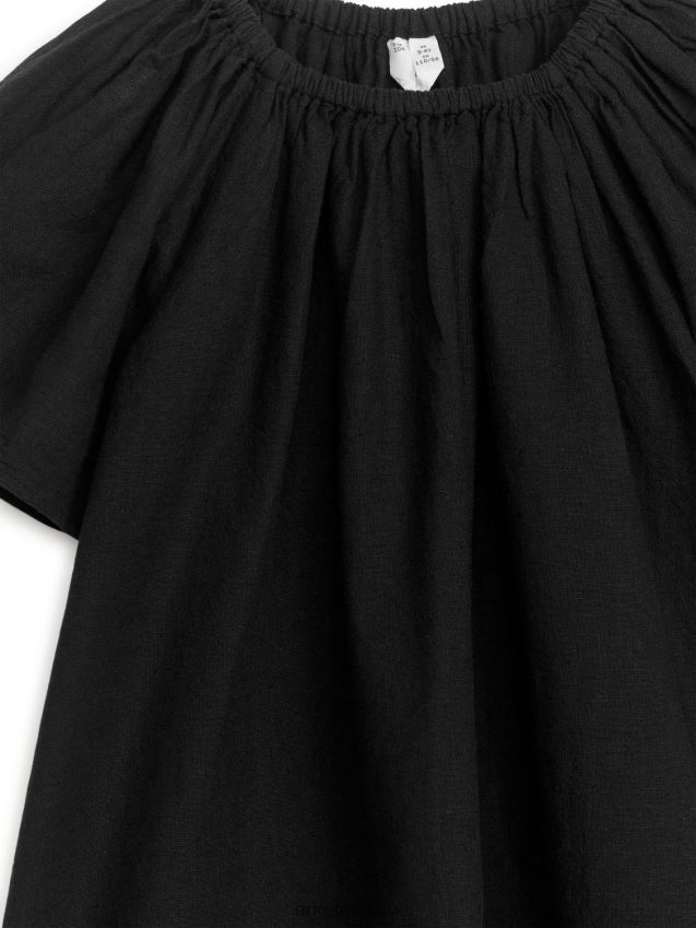 vestiario esso ARKET bambini abito ampio in cotone lino nero lavato 6F0F6L1380
