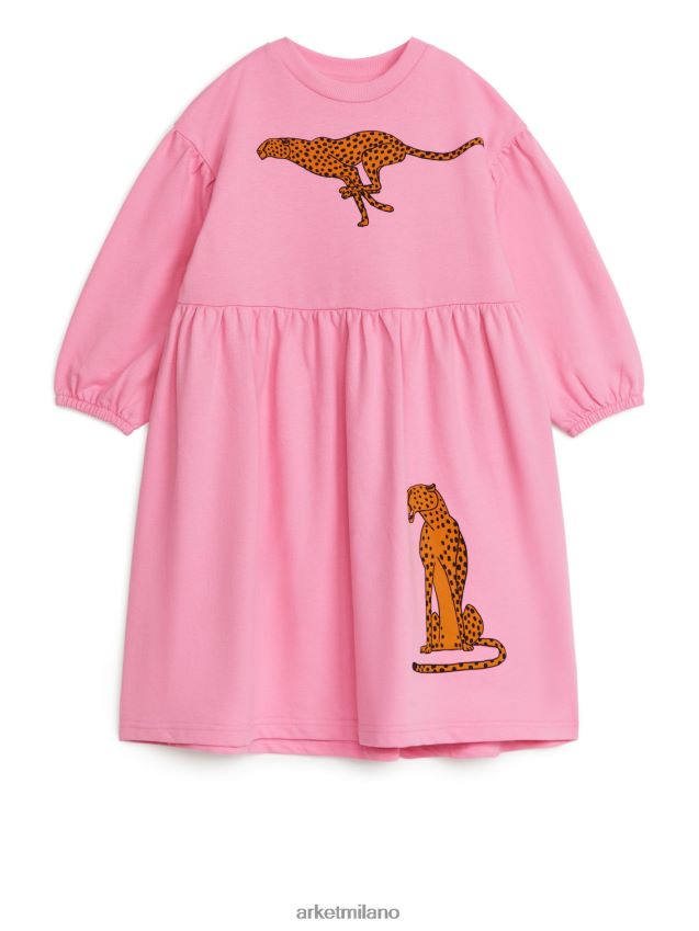 vestiario esso ARKET bambini abito in spugna arricciata rosa/ghepardo 6F0F6L1374
