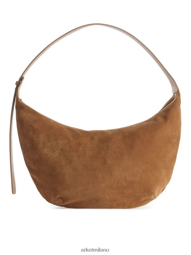 borse esso ARKET unisex Borsa curva in pelle scamosciata marrone caramello 6F0F6L763