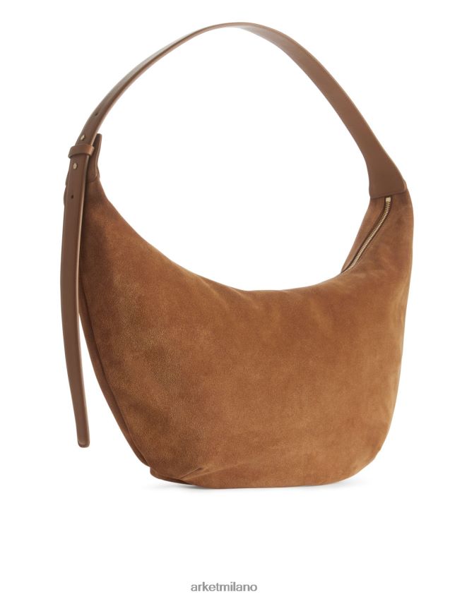 borse esso ARKET unisex Borsa curva in pelle scamosciata marrone caramello 6F0F6L763