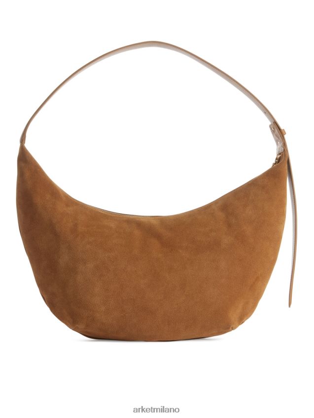 borse esso ARKET unisex Borsa curva in pelle scamosciata marrone caramello 6F0F6L763