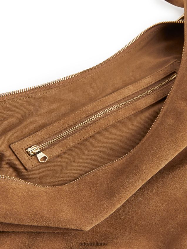 borse esso ARKET unisex Borsa curva in pelle scamosciata marrone caramello 6F0F6L763