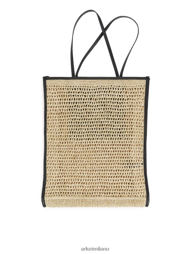 borse esso ARKET unisex borsa in paglia con dettagli in pelle beige/nero 6F0F6L748